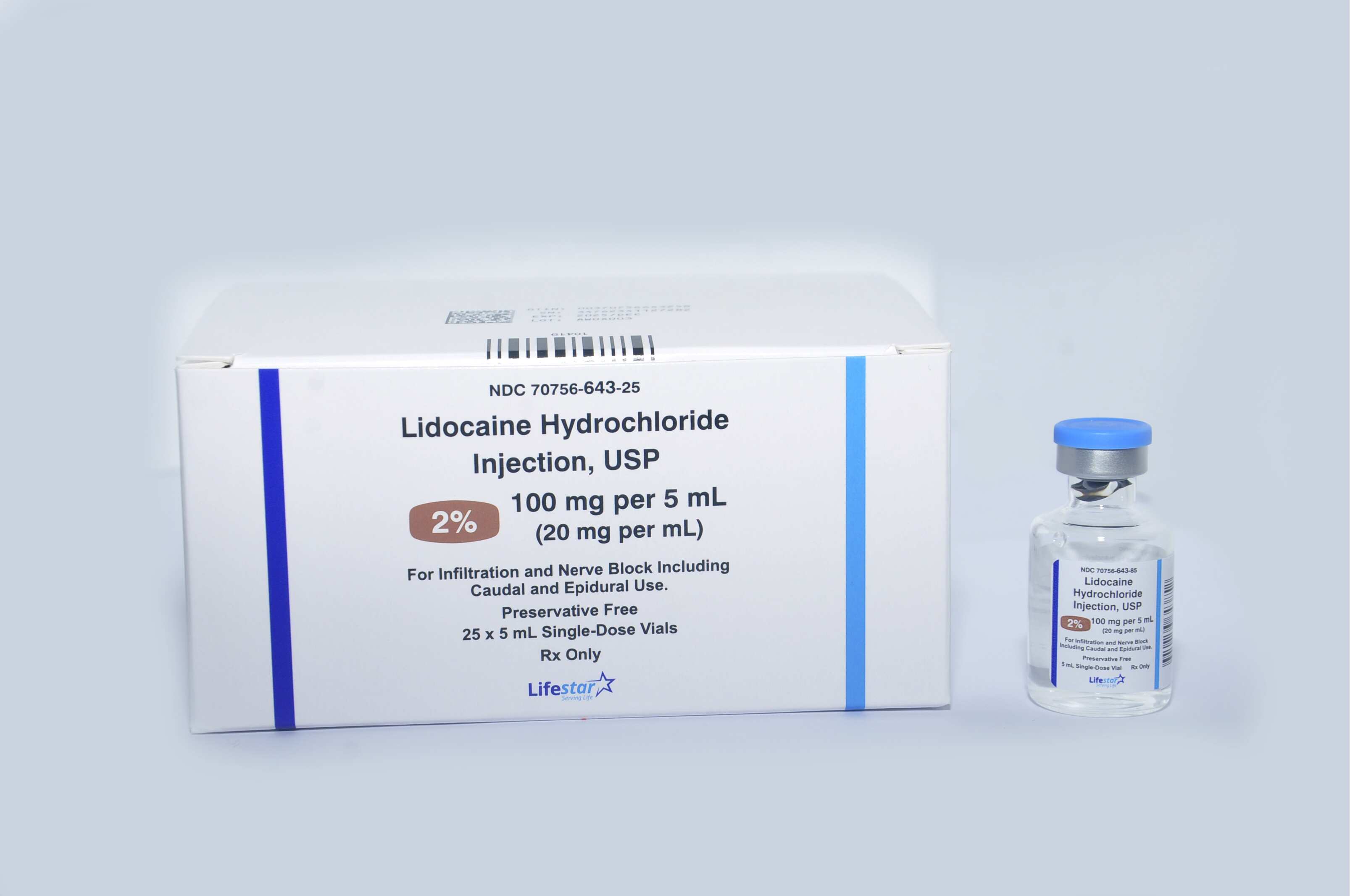 LIDOCAINE HCL 2% 100 MG SDV 5 ML, 25/box